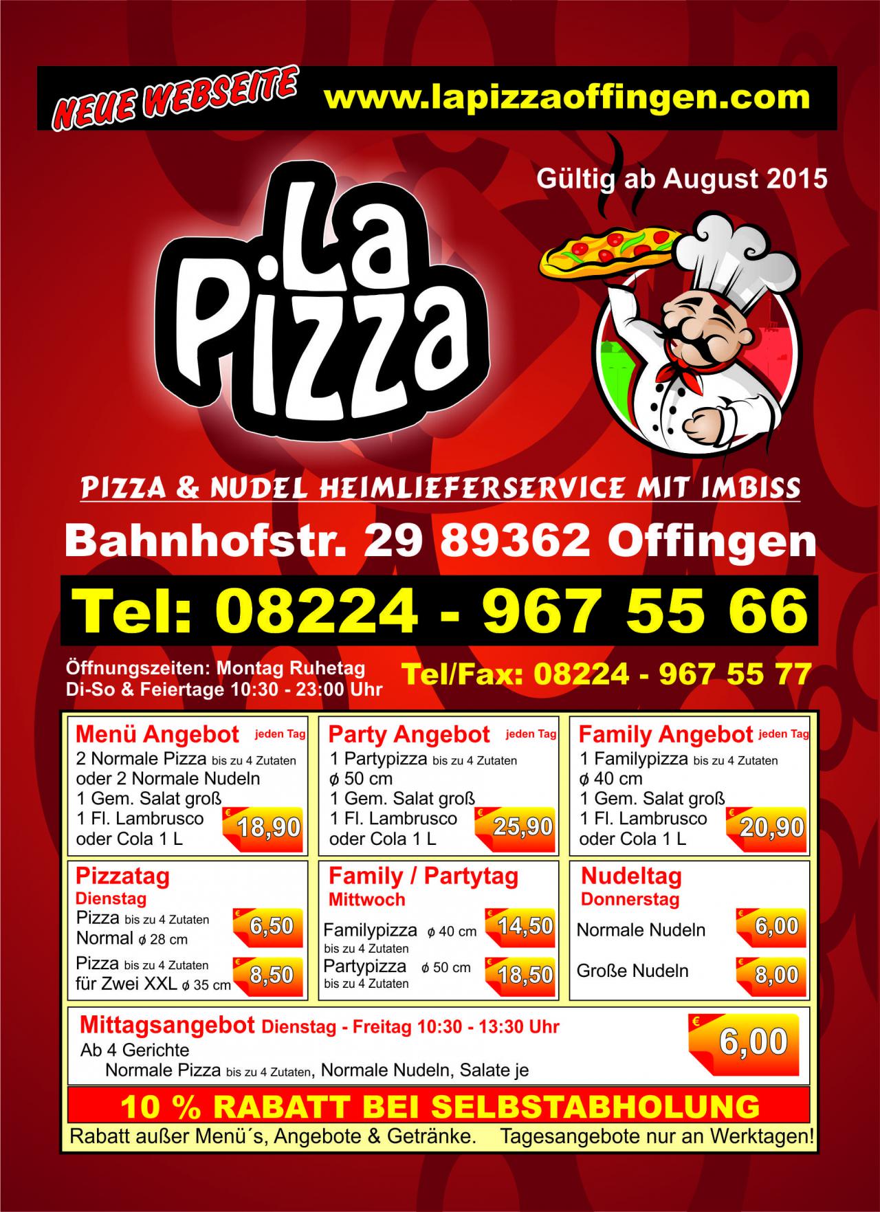 la pizza offingen speisekarte